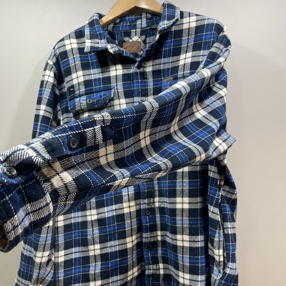 ORVIS Mens XXL Blue Plaid Long Sleeve Heavyweight Button Up Flannel Shirt Jacket - Picture 6 of 11